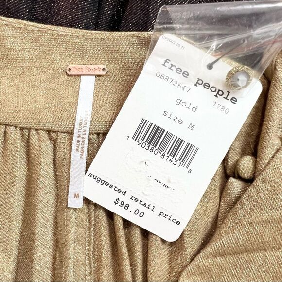 NWT Free People Pleated Love Mini Dress Gold Brown Shimmer Medium - Picture 7 of 10